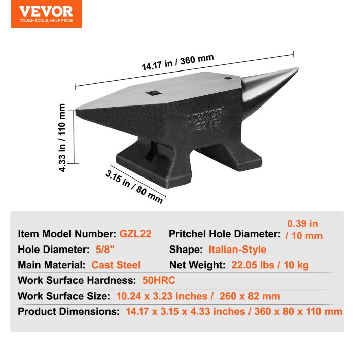 Наковальня vevor 10 кг, увеличенная площадка