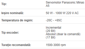 Mot MINAS A5 motor / 0100 W / 0.32Nm | 200V / fara canal pana