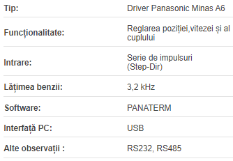 Driver MINAS A6SG / 200 W / monofazat 200V