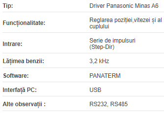 Driver MINAS A6SG / 0050-0100 W / monofazat 200V