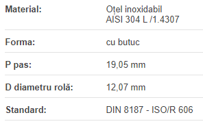 Roata de lant 12B-1 Z=15 inox