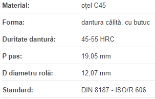 Roata de lant 12B-1 Z=10 D=25H7 + canal pana